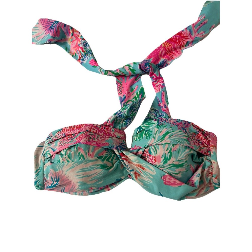 Lilly Pulitzer Eddee Halter Bandeau Bikini Top Aqua Print Size 4